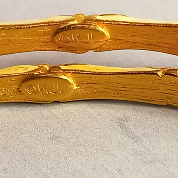 KJL Kenneth J Lane "Bamboo" Bracelets 2x White Enamel w Gold Leaf + Wash - Picture 4 of 15